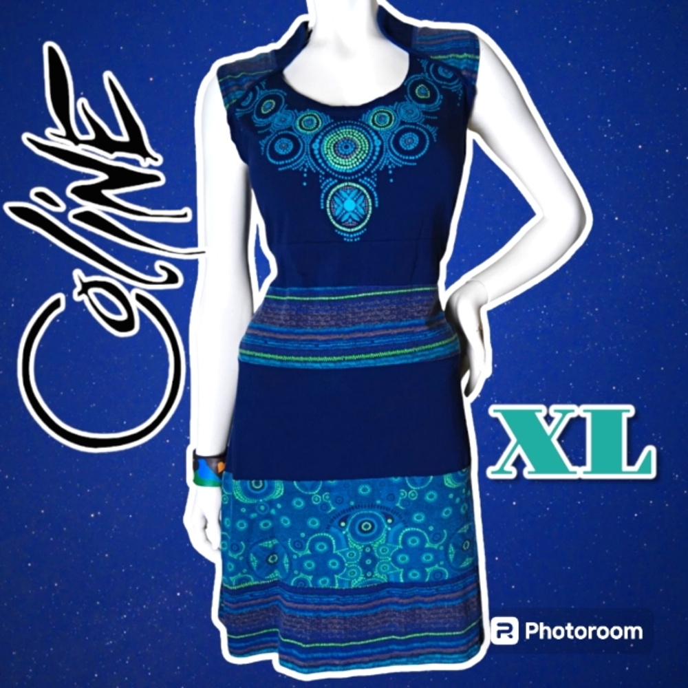 RARE Coline Mandala w Pointillism Art Decorates this Whimsical Comfy Dress Sz XL